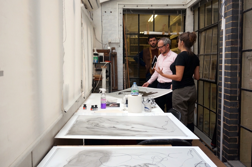 Discussing Tracey's initial drawings