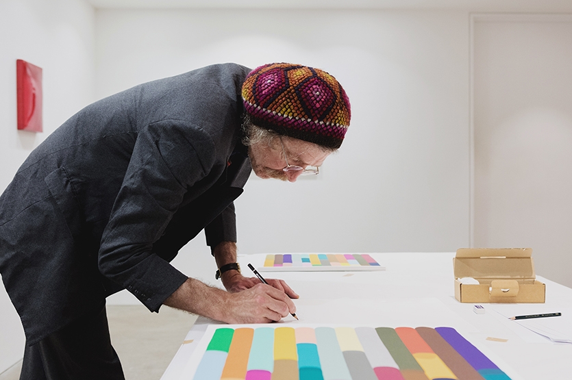 Martin Creed signing 'Work No. 2852' unique prints, Counter Editions HQ, October 2017