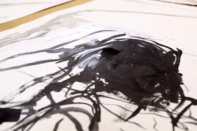 Detail of acrylic and India ink overpainting on lithograph.