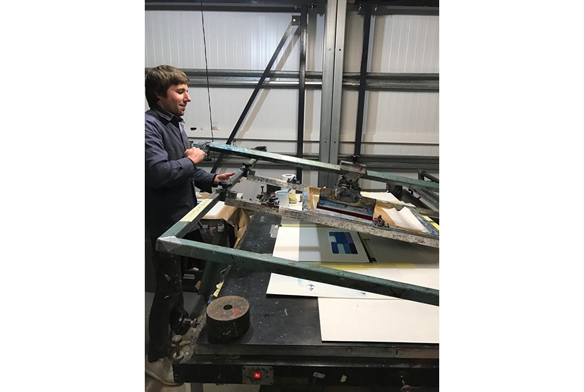 Counter Editions' Andrew Curtis screenprinting the 28 colours