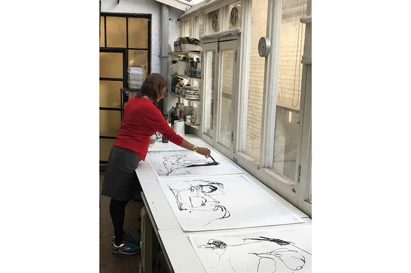 Emin adds further hand painted pictoral elements using acrylic paint and India ink. 