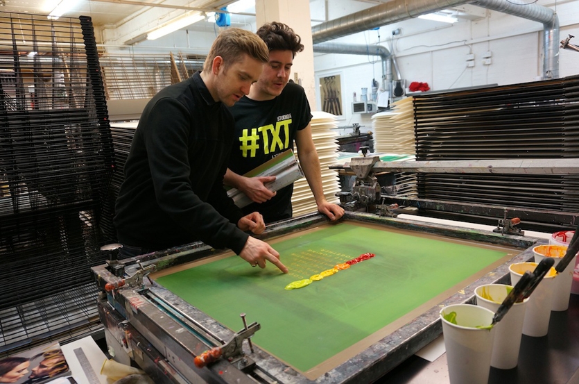 Eddie with the printer at K2 screen printers in London