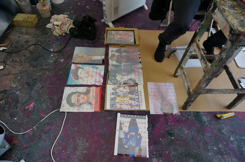 Eddie in his studio selecting the prints that will make the final cut of 100