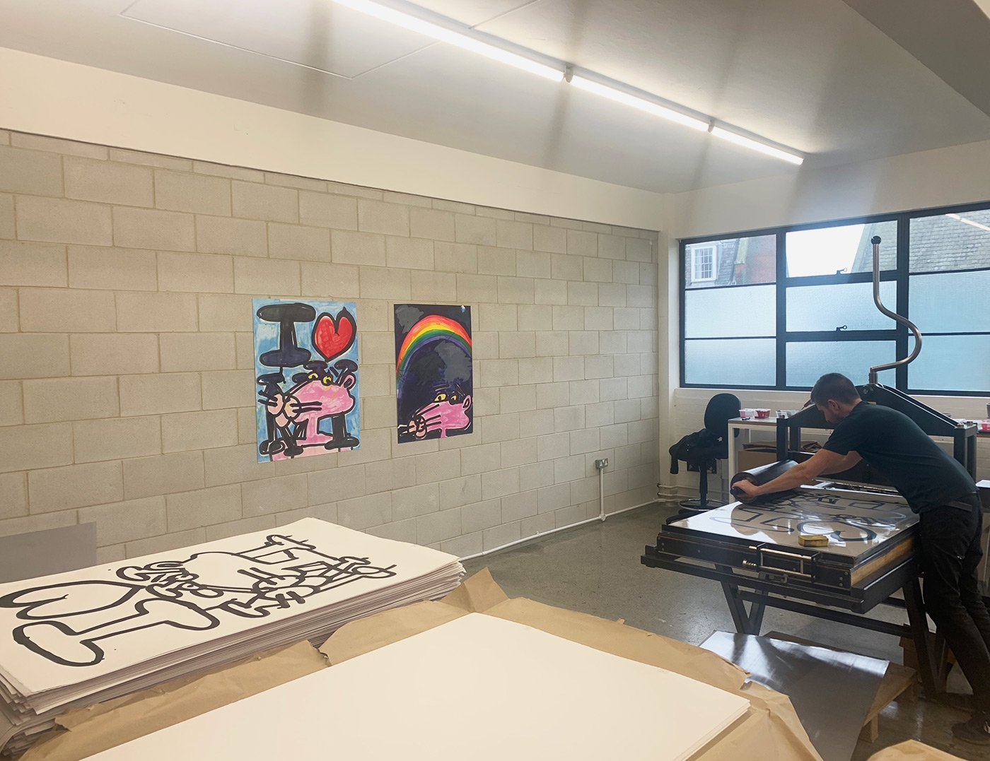Chroma (2021) and I Love NY (2021) lithographs in production in Counter Studio, Margate.
