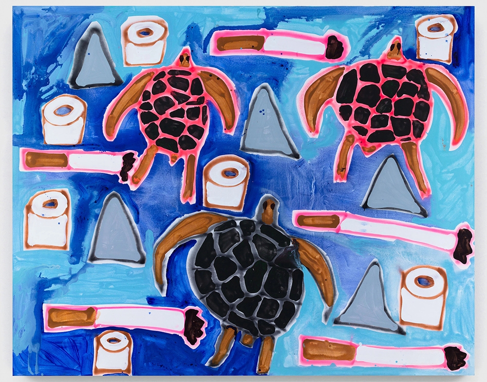 Katherine Bernhardt, Swimming with Sharks (2015). Courtesy of the artist and David Zwirner. 