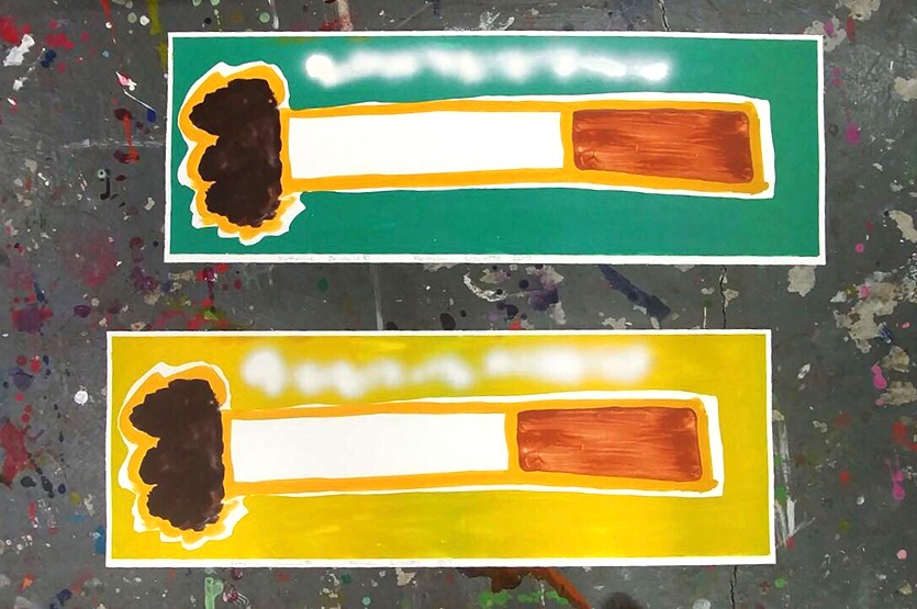 Two hand-finished unique lithographs at the artist's studio