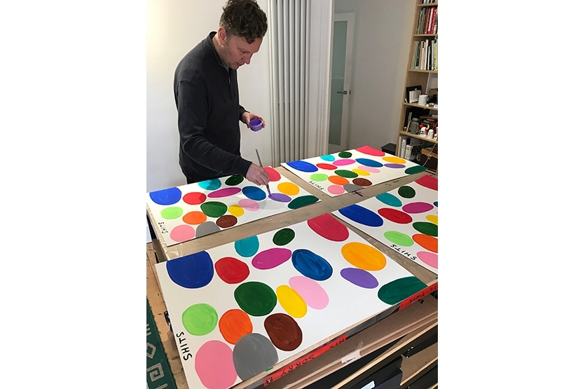 David Shrigley hand-paints the entire series in his Brighton studio, May 2019