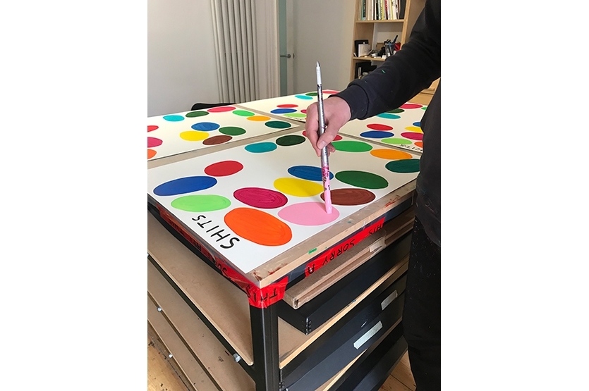 David Shrigley hand-paints the entire series in his Brighton studio, May 2019