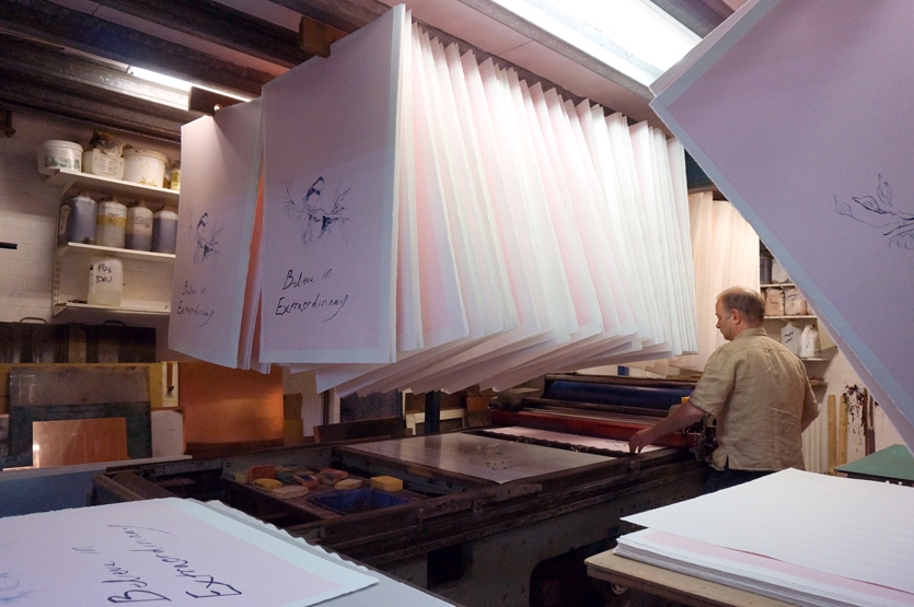 Lithographic machine during the printing process