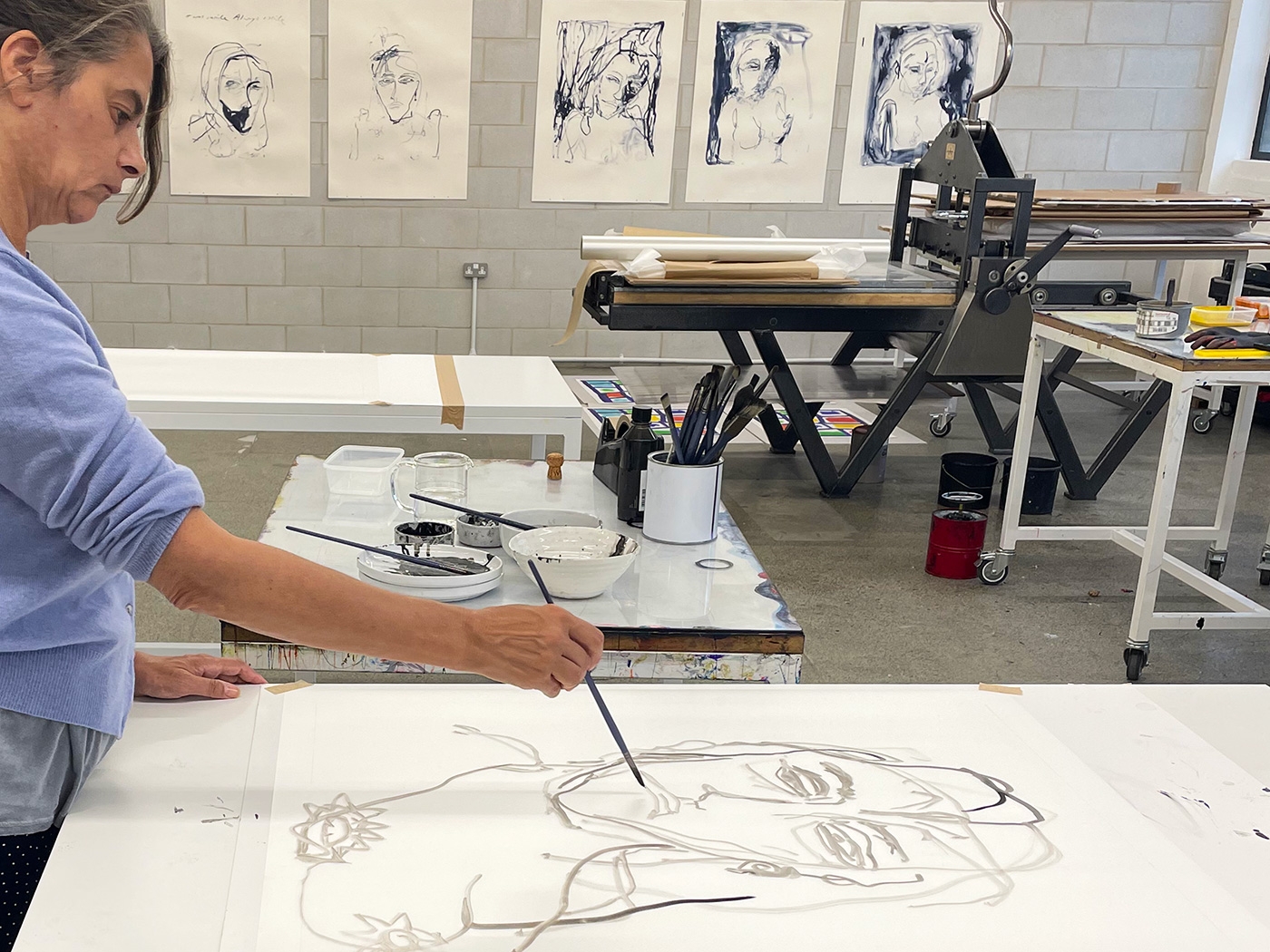 Tracey working with Indian ink on films at Counter Studio, Margate (2021)