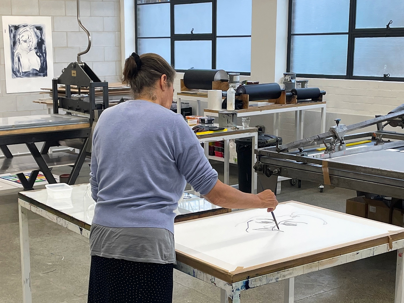 Tracey working with Indian ink on films at Counter Studio, Margate (2021)