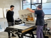 Benjamin working on his new lithographs at Counter Studio, Margate