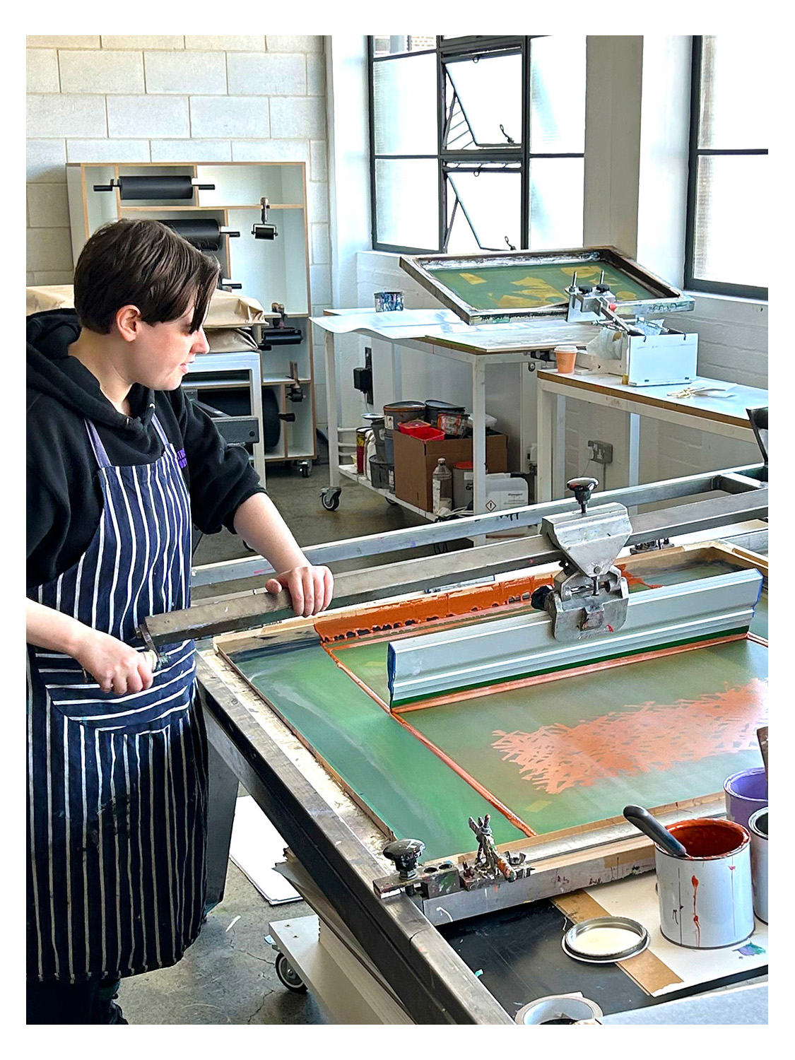 Daisy Parris creating their unique prints in Counter, Studio, Margate, 2023