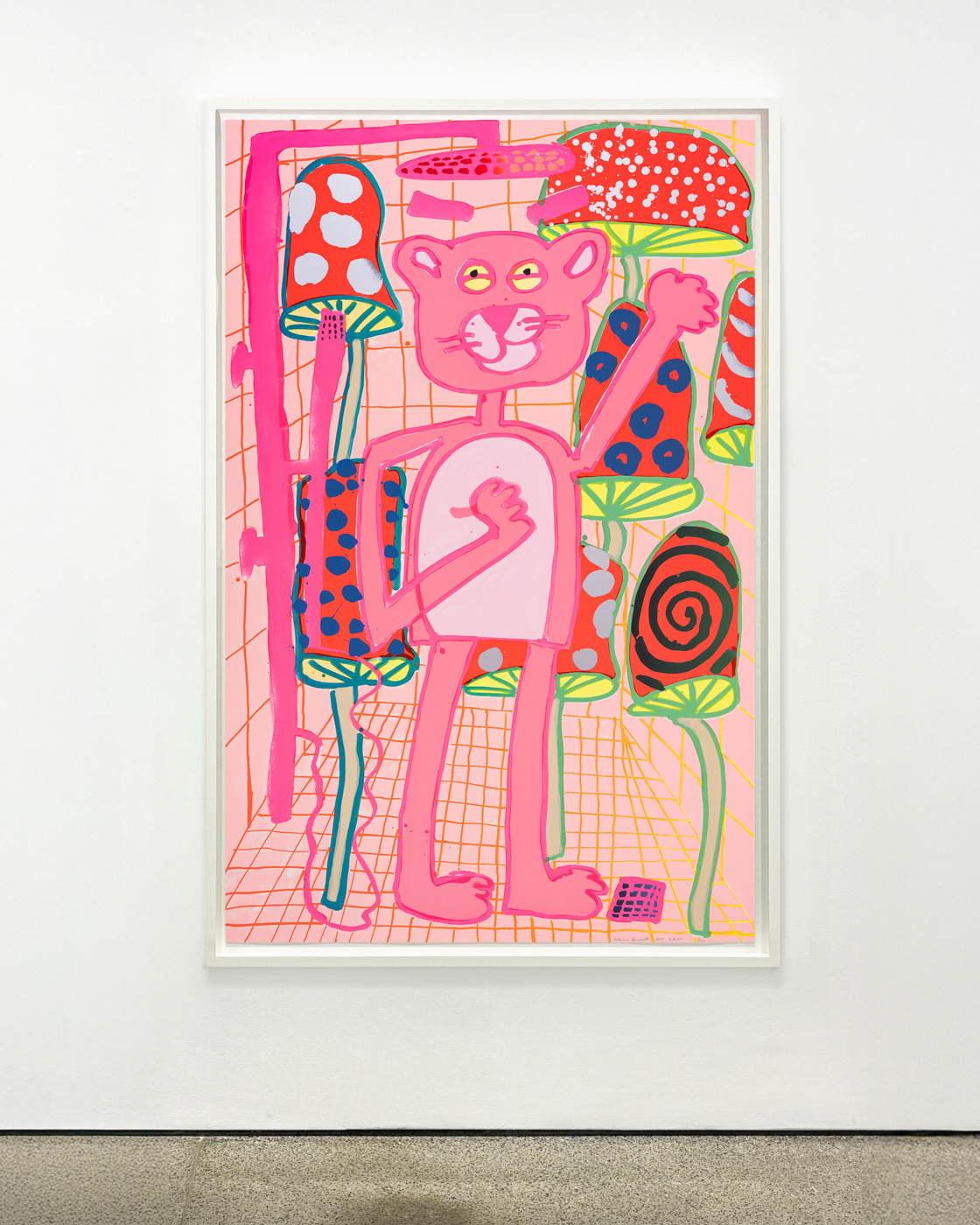 Katherine Bernhardt, <i>Big Cat </i>(2025) framed by Darbyshire Framers