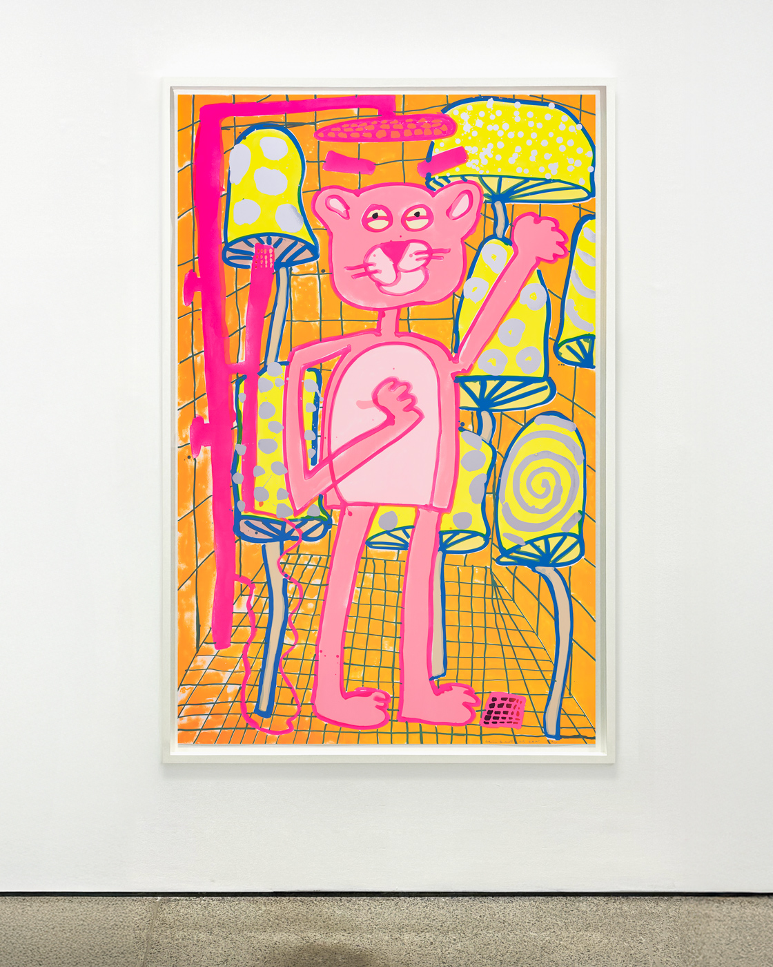 Katherine Bernhardt, <i>Big Cat </i>(2025) framed by Darbyshire Framers