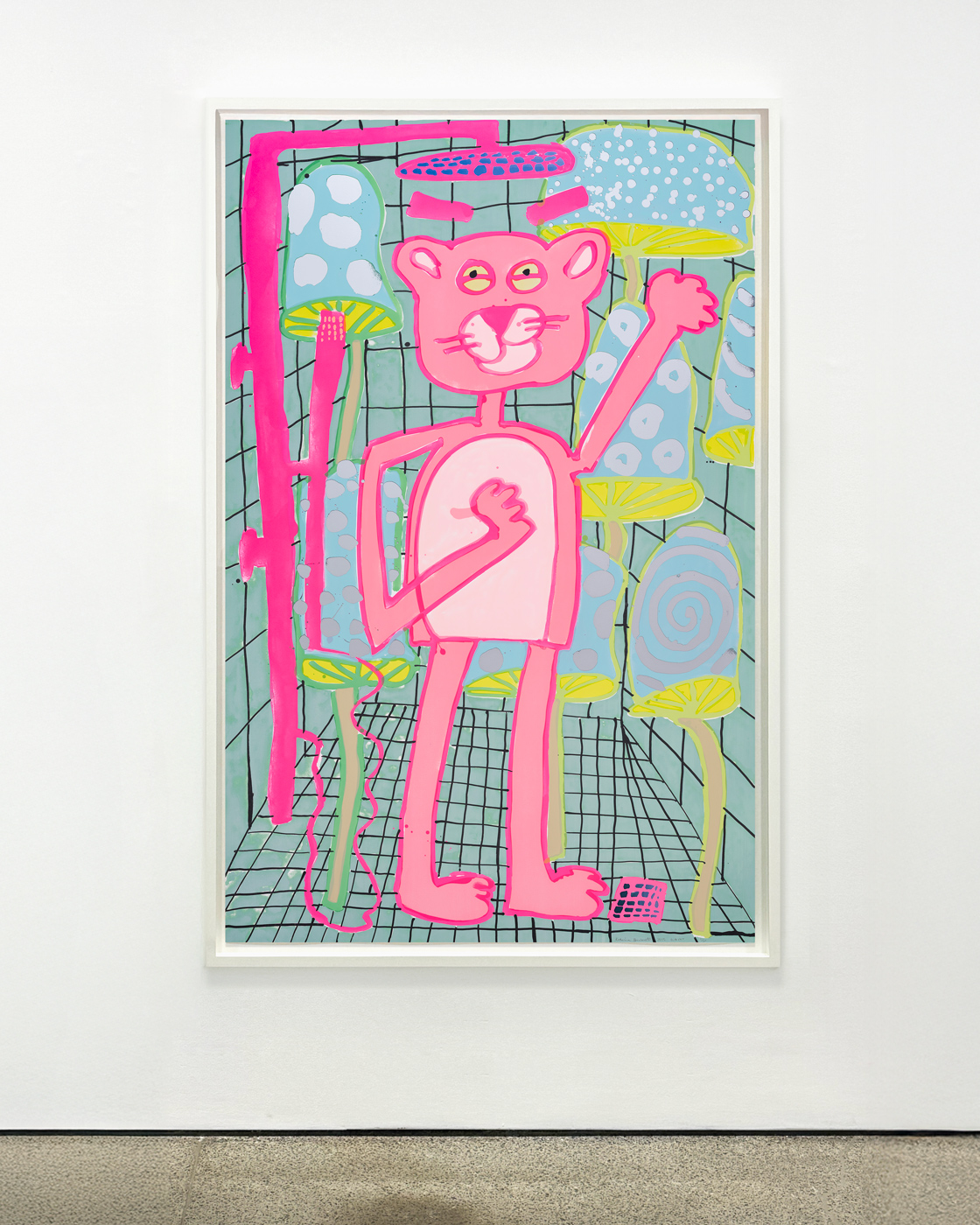 Katherine Bernhardt, <i>Big Cat </i>(2025) framed by Darbyshire Framers