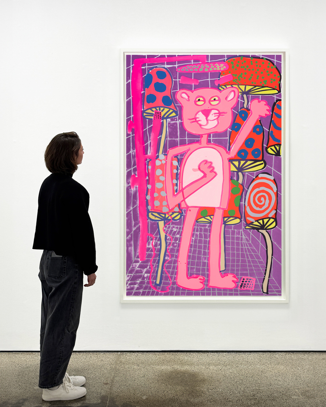 Katherine Bernhardt, <i>Big Cat </i>(2025) framed by Darbyshire Framers