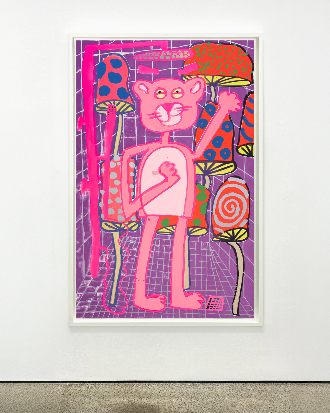 Katherine Bernhardt, <i>Big Cat </i>(2025) framed by Darbyshire Framers