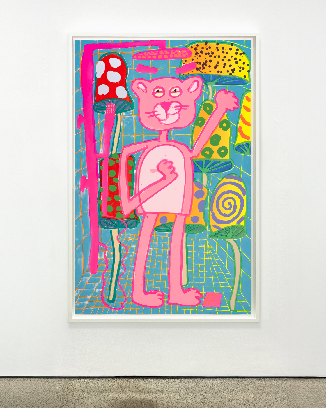 Katherine Bernhardt, <i>Big Cat </i>(2025) framed by Darbyshire Framers
