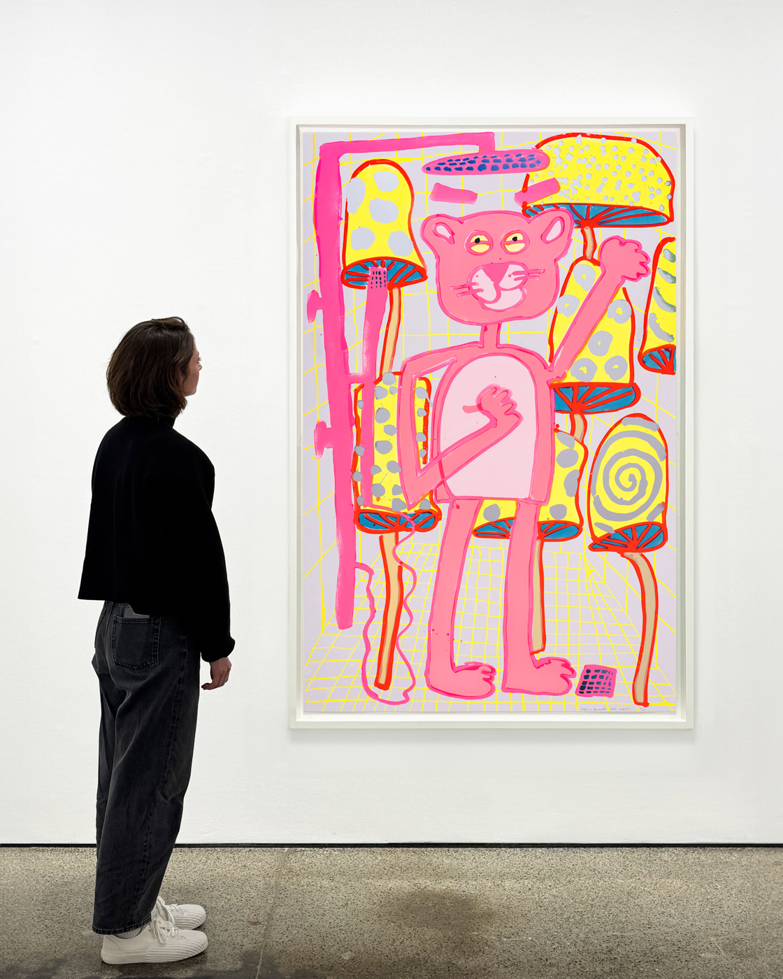 Katherine Bernhardt, <i>Big Cat </i>(2025) framed by Darbyshire Framers