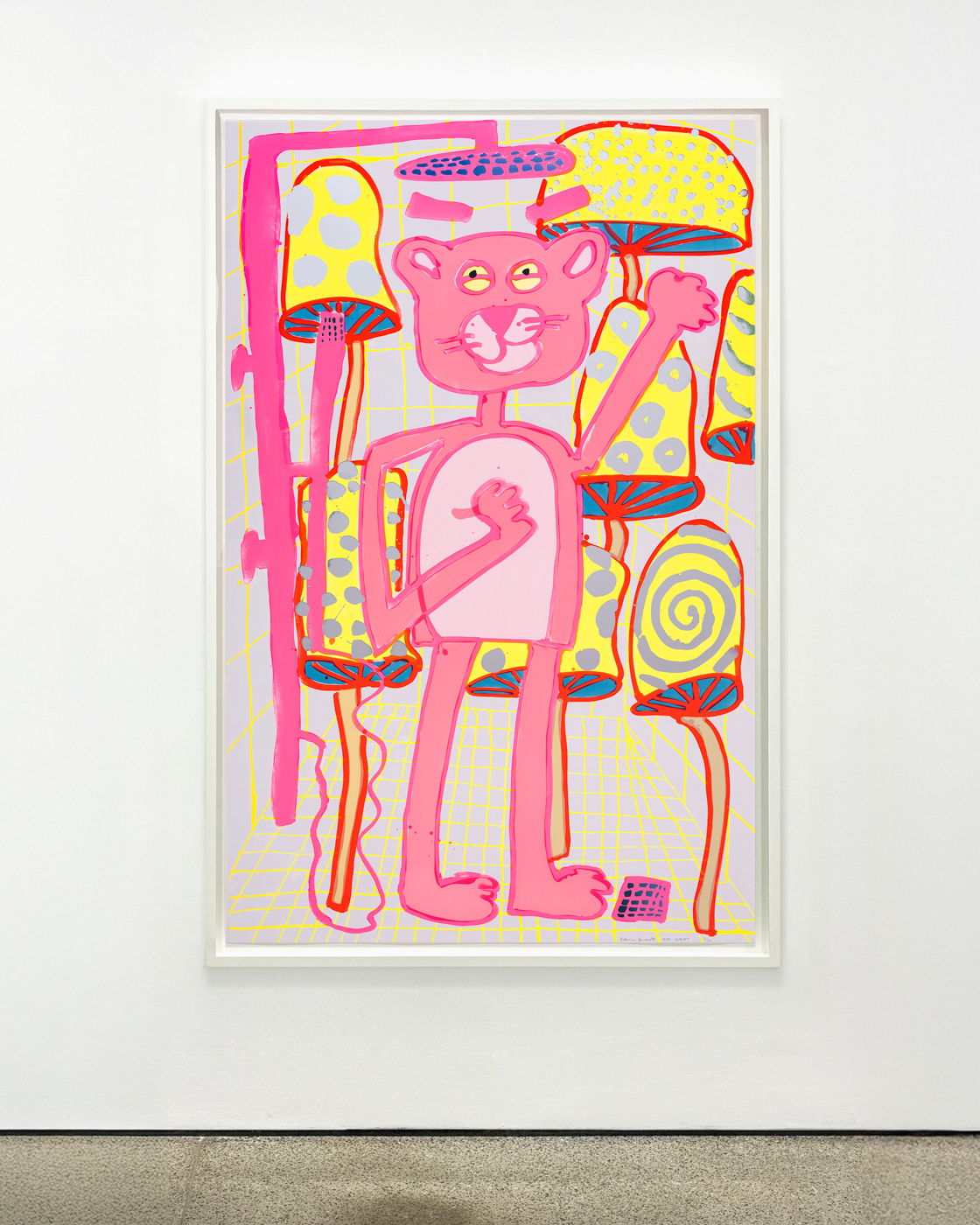 Katherine Bernhardt, <i>Big Cat </i>(2025) framed by Darbyshire Framers