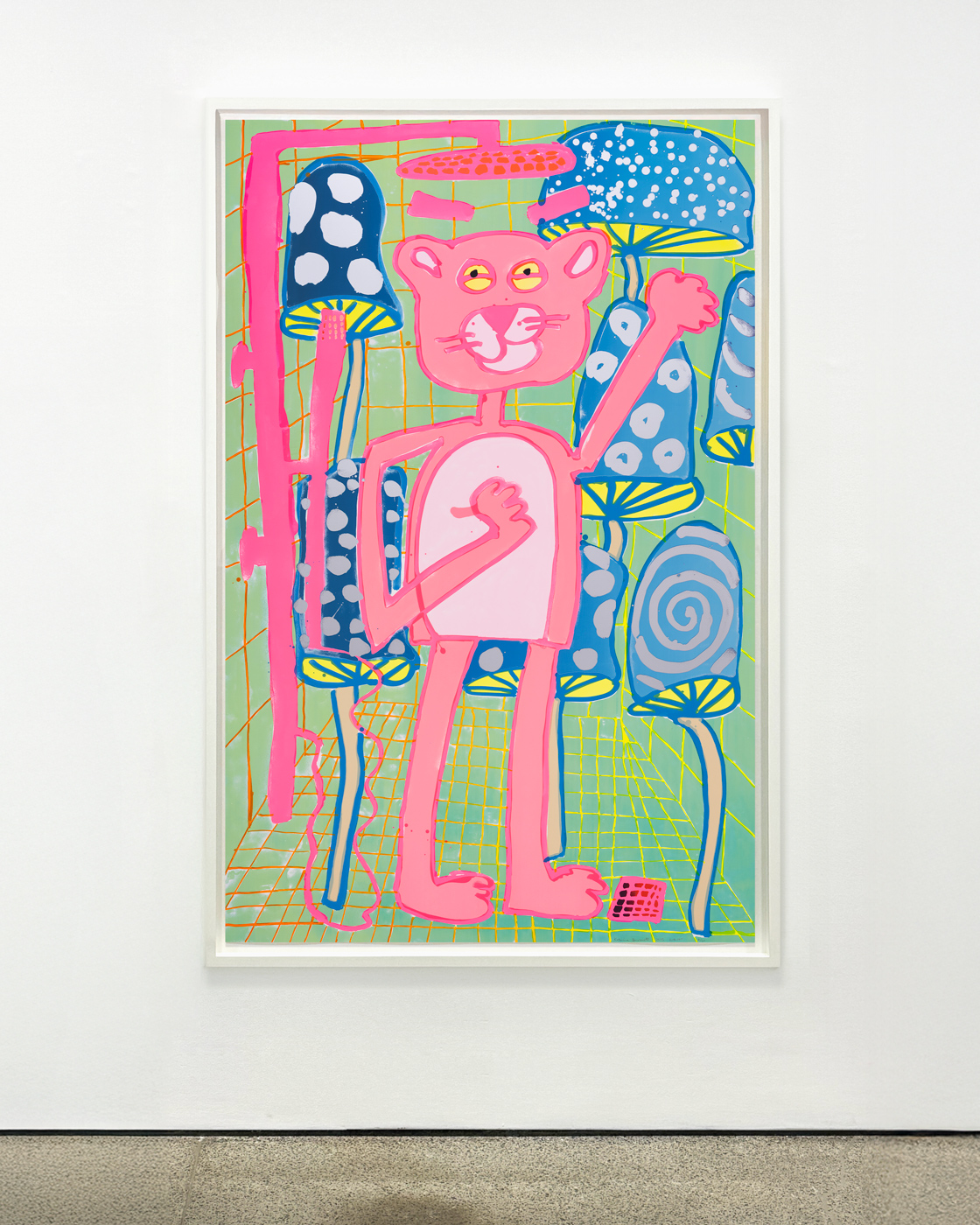 Katherine Bernhardt, <i>Big Cat </i>(2025) framed by Darbyshire Framers