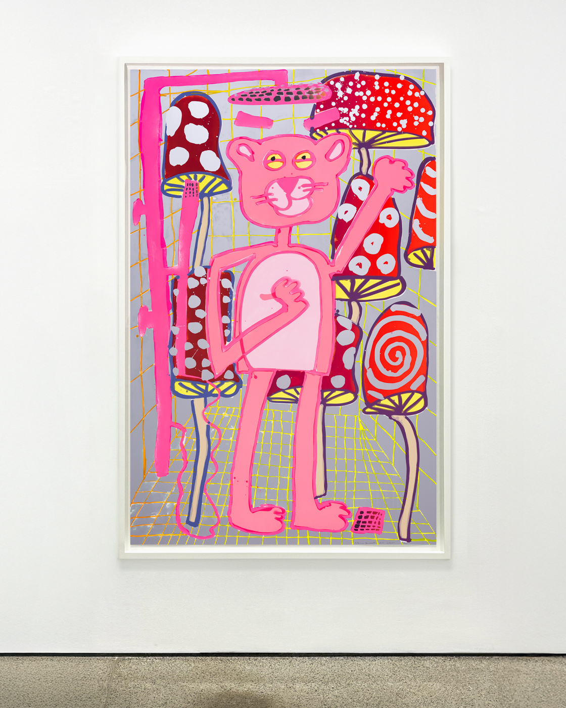 Katherine Bernhardt, <i>Big Cat </i>(2025) framed by Darbyshire Framers