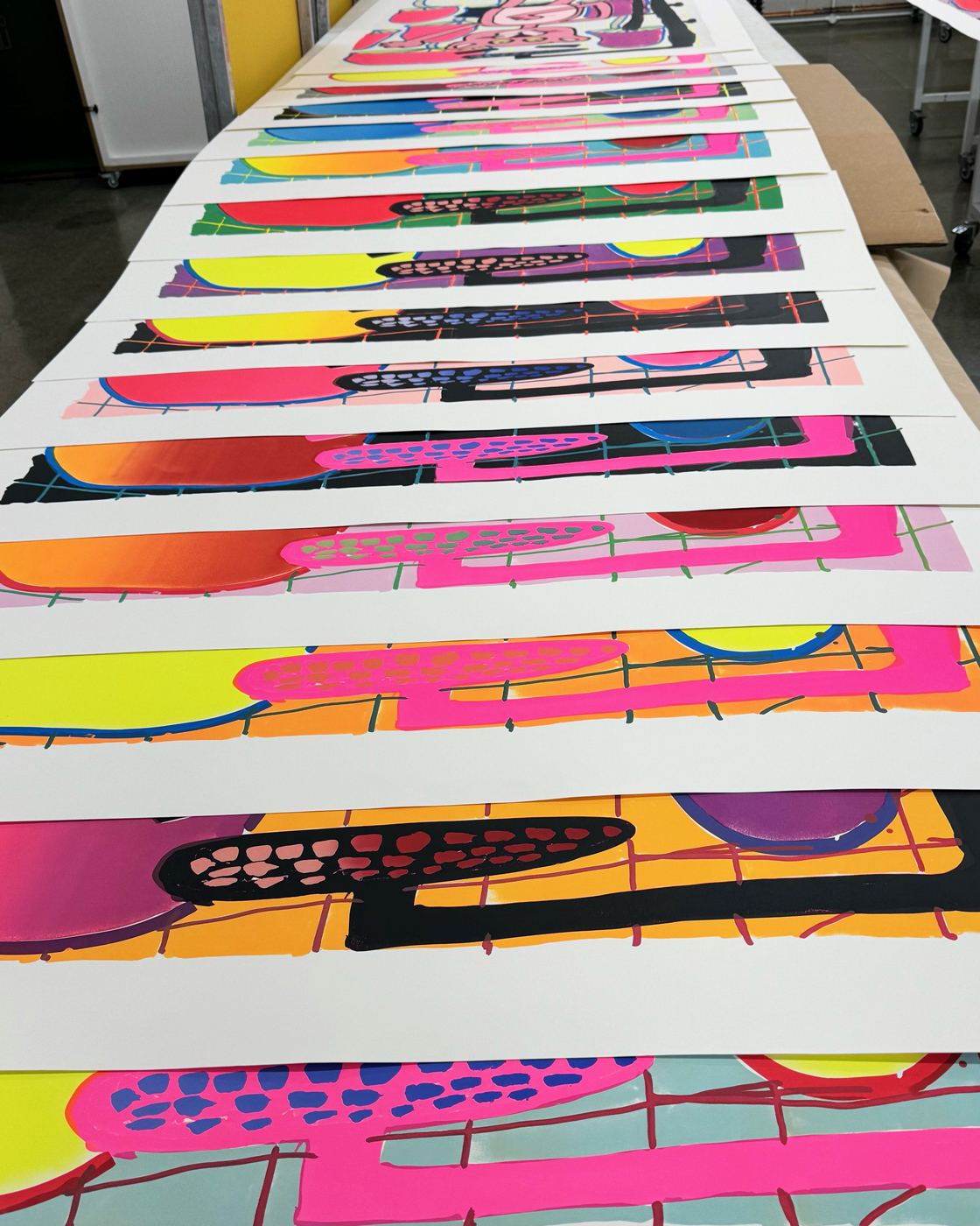 Katherine Bernhardt, <i>Big Cat </i>(2025) The series of unique prints laid out in Counter Studio, Margate