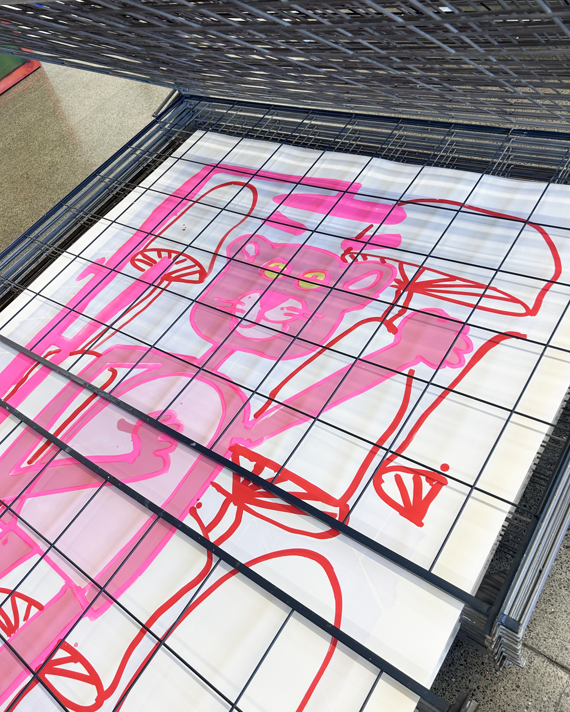 Katherine Bernhardt, <i>Big Cat </i>(2025) in production in Counter Studio, Margate