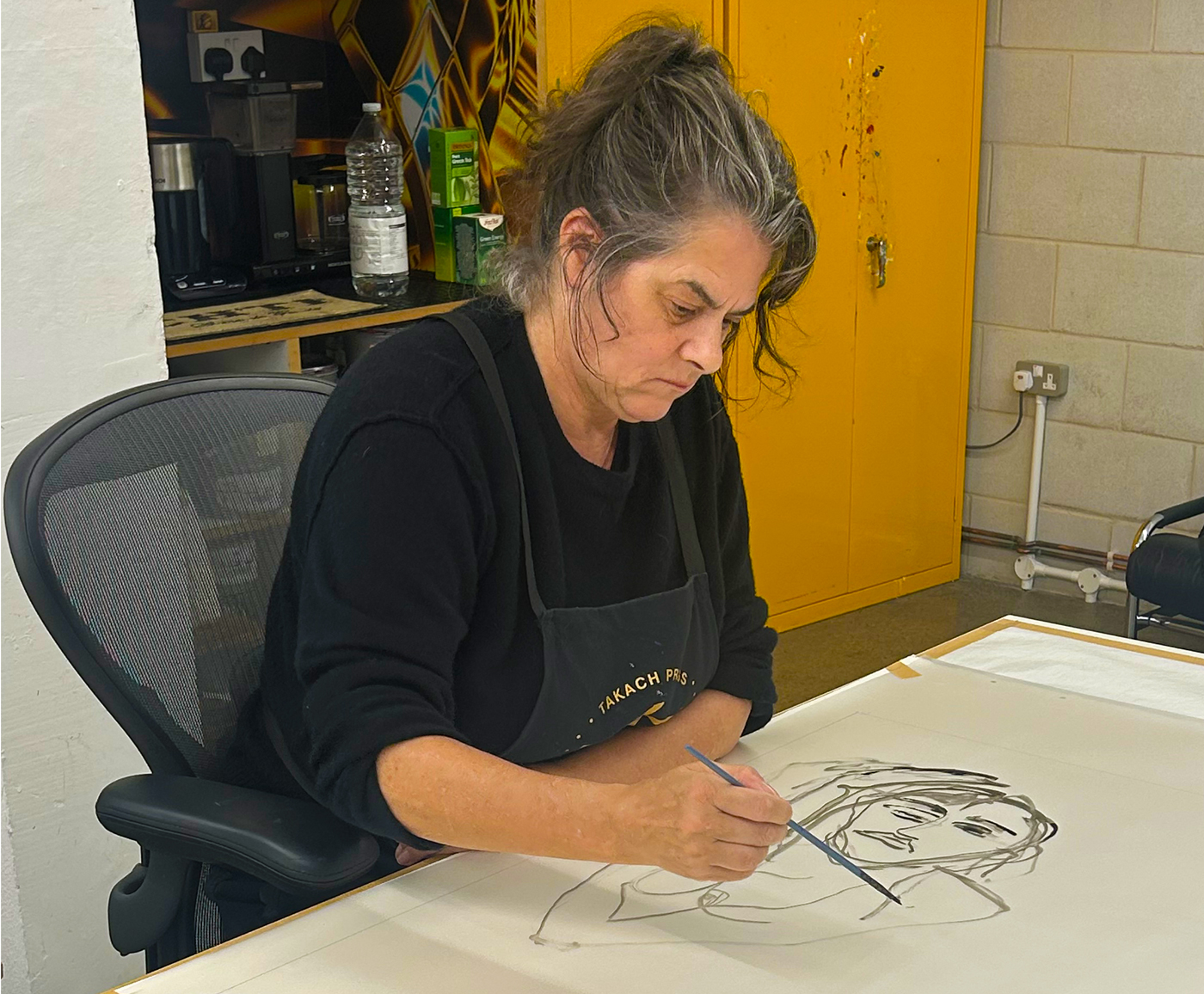Tracey Emin working on her edition at Counter Studio in Margate