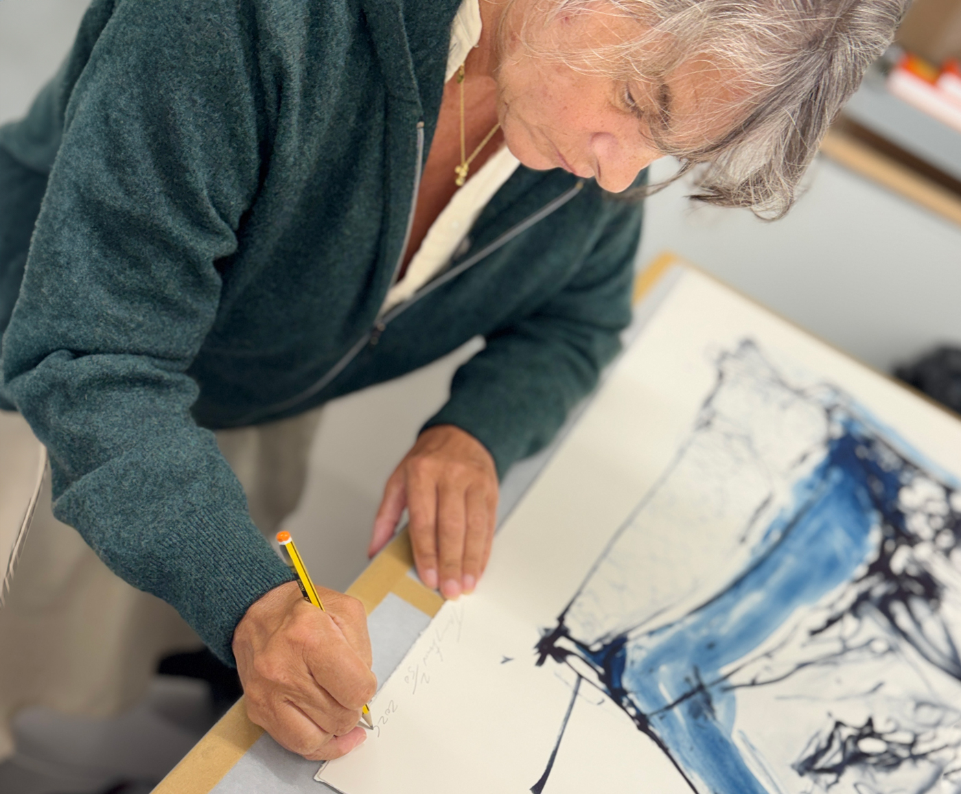 Tracey Emin signing her edition at Counter Studio in Margate