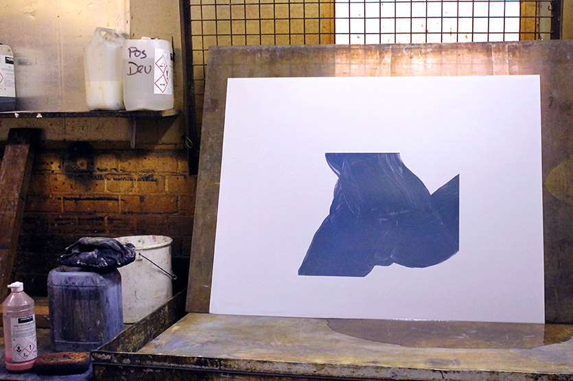 Printing plate ready to apply the base colour of 'Kajsa' (2017)