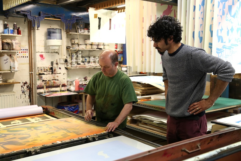 Benjamin discusses the preliminary stages of print production with printer Michael Taylor at Paupers Press