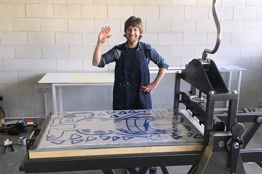 Work begins on the Takach hand-printing press, Margate, 2019