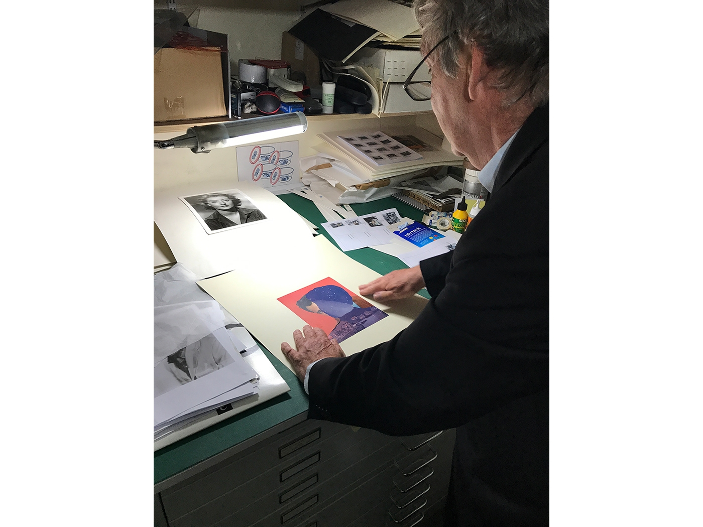 The artist with the original 1980s collage 'Mother Night' which has been recreated as a fine art lithograph for Counter Editions in 2018.