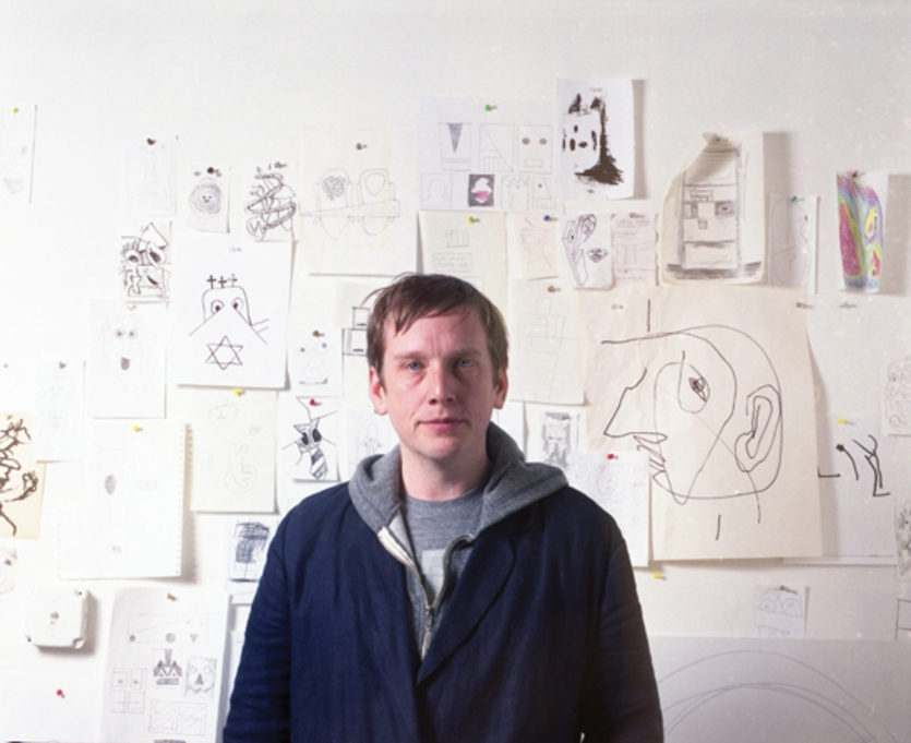 Joe Bradley at his studio, 2009. Photo by Ben Handzo