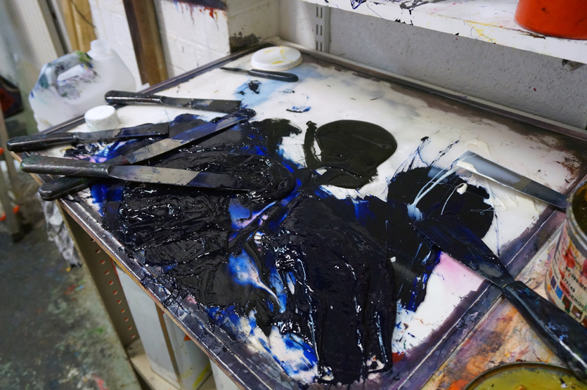 Mixing the ink ready for printing