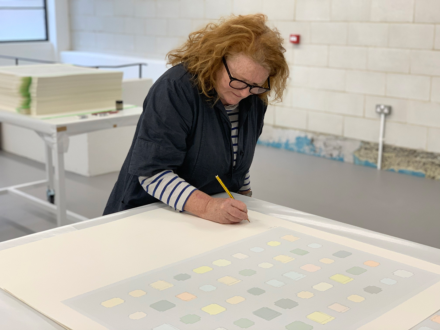 Rachel Whiteread signs '50 Spaces' (2021) in Counter Edition's HQ, Margate, 2021