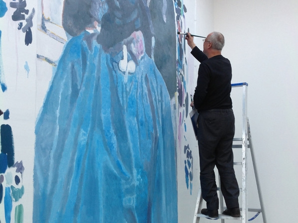 Luc Tuymans painting the work 'München' (2012) in his studio, 2012