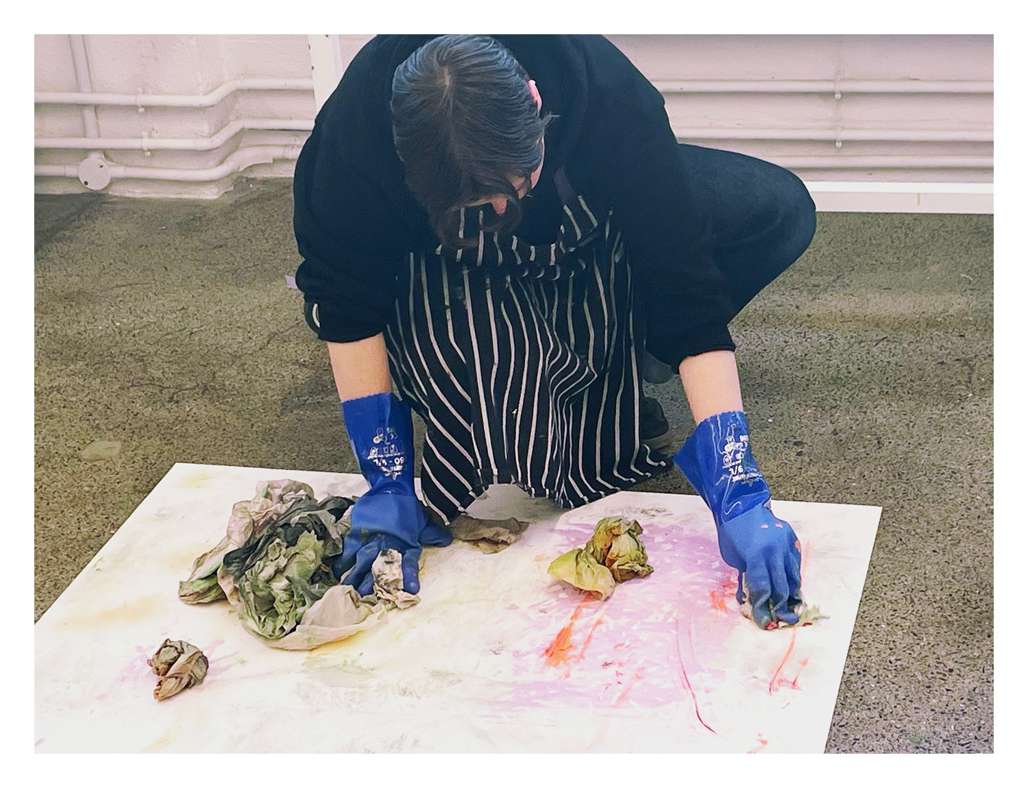 Daisy Parris creating their unique prints in Counter, Studio, Margate, 2023