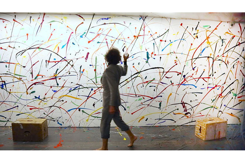 The artist splashes paint for his large-scale commissioned wall painting at Tate Modern, 2015â€“17 