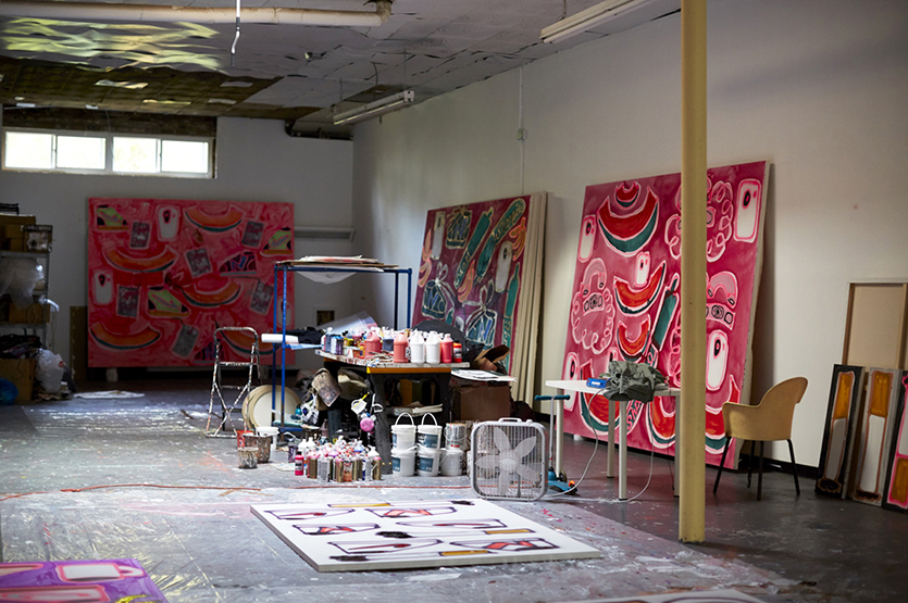 Detail of the artist's studio in Flatbush, NY