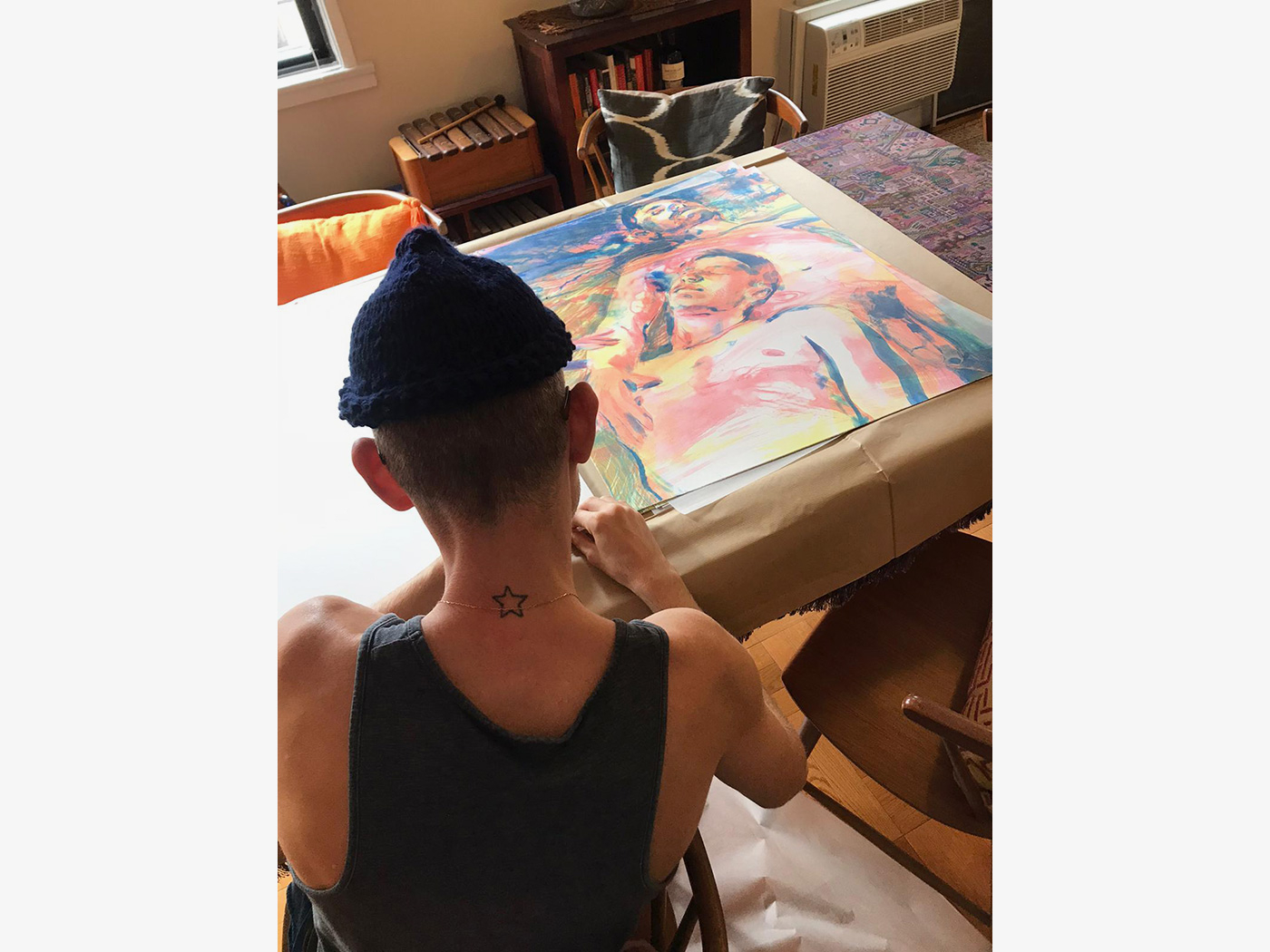 Doron signs Brice and Robert (2020) lithograph in his New York Studio, 2020