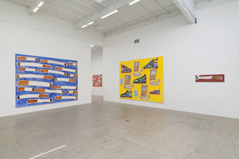 Los Angeles exhibition view including Bernhardtâ€™s large Cigarettes (2014) painting on canvas