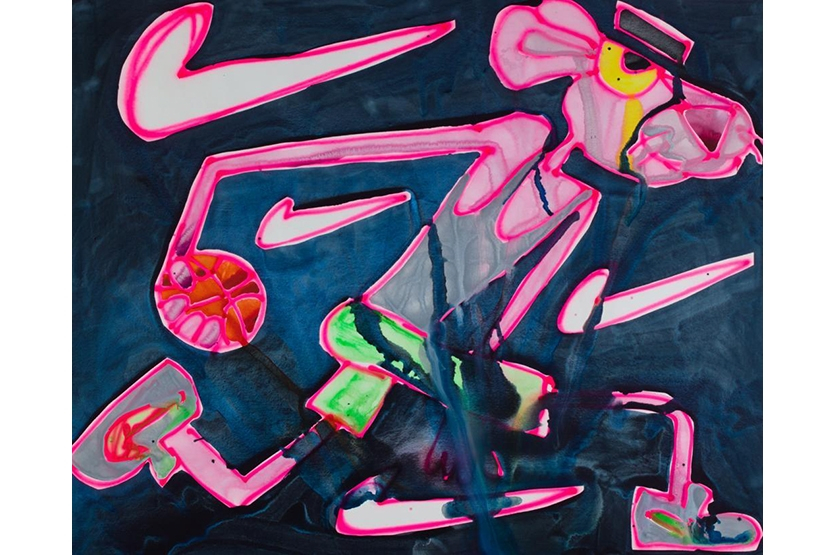 Katherine Bernhardt's Pink Panther painting from her Hong Kong solo show, April 2019 (collaboration with Nike)